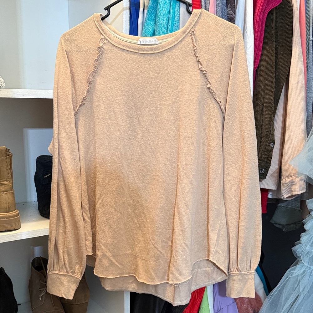 Free People Cream Long Sleeve Top